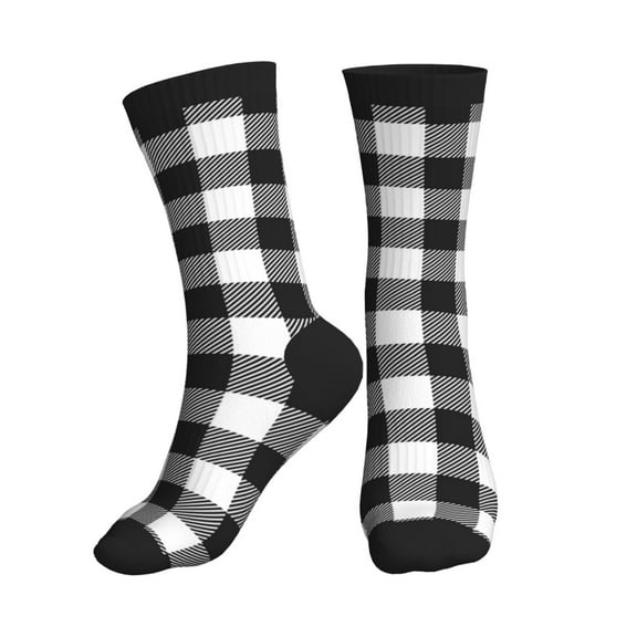 Crew Socks for Women Men Athletic - Black white plaid Soft Comfort Breathable Mid-Calf Sole Running Socks Womens Men