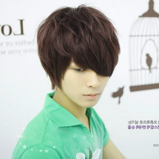 Men Medium Length Wigs Brown Synthetic Hair for BOY Cosplay Party Full Wig Gift Men Medium Length Wigs Brown Synthetic Hair for BOY Cosplay Party Full Wig Gift