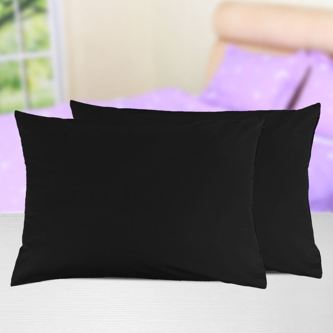 Unique Bargains Pillowcases 2-Piece Egyptian Cotton Pillow Cover Black Queen