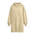 thumbnail image 3 of Karymi Summer Dresses for Women 2026 Solid Oversized Hoodie Dress, V Notch Neck Lantern Puff Long Sleeve Kangaroo Pocket Elastic Hem Sweatshirt Tunic Dress, 3 of 8