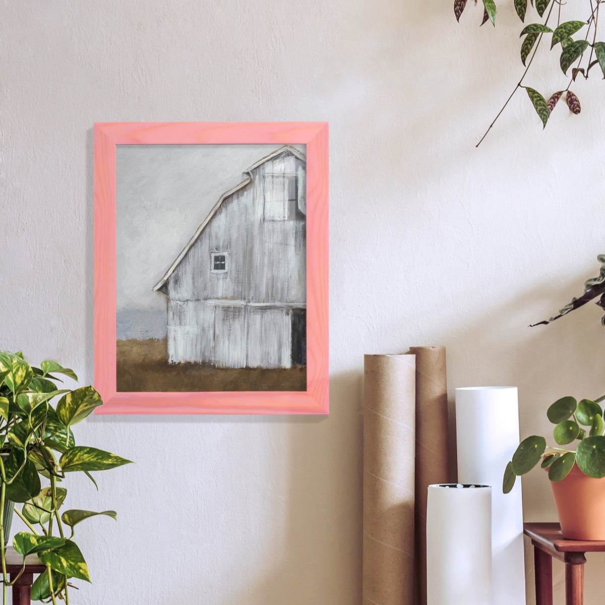 Abandoned Barn II -Framed Print w/glass-Sunset Pink