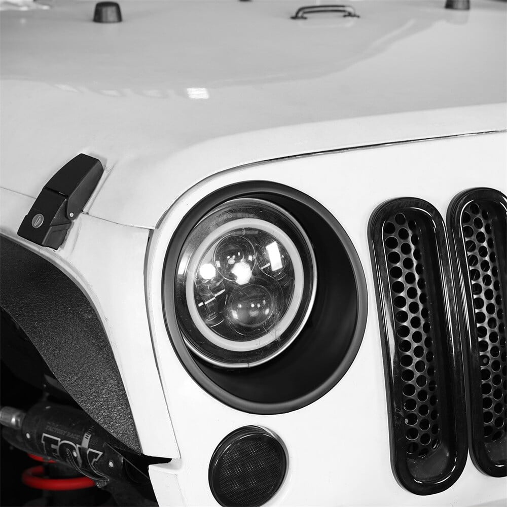 2Pcs Matte Black Front Headlight Round Cover Bezels For Jeep Wrangler JK 07-15