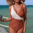 thumbnail image 2 of BOBOGOJP Women One Piece Swimsuit Solid Ribbed Monokini Swimwear Scoop Neck Low Back Bathing Suit Coffee for Size L, 2 of 7