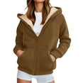 thumbnail image 2 of Women's Sherpa Fleece Zip Up Hoodie Jacket, Soft Warm Winter Outerwear Sweatshirt, Casual Full Zip Hooded Sherpa Lined Sweatshirt Hoodie, 2 of 5
