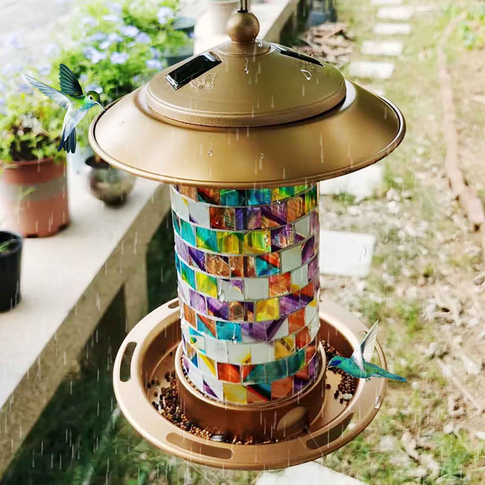 sruoe Hummingbird Feeder, Hummingbird Feeders for Outdoors Hanging, Window Hummingbird Feeder for Birds Patio Garden Family Decorative Viewing, Metal