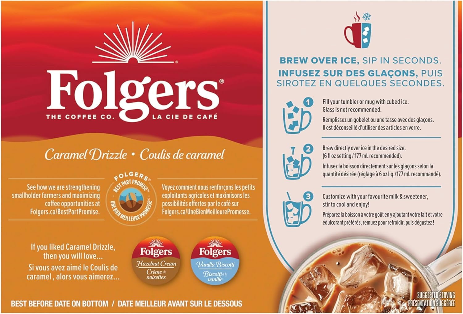Folgers Caramel Drizzle Flavoured Light Roast Coffee PODS 30 COUNT ( 1 Pack )