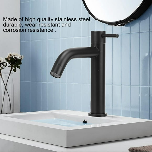 Qiilu Single Cold Water Faucet,Stainless Steel Bathroom Basin Sink Faucet Single Cold Water Tap Faucet with Hose,Water Faucet