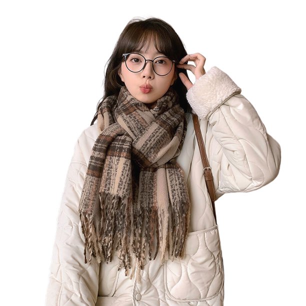 Bufanda a cuadros para mujer, bufandas de pashmina para otoño e invierno, para clima frío, cálidas, grandes