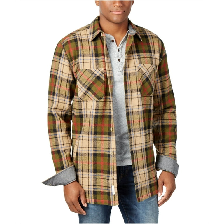Weatherproof Mens Vintage Twill Plaid Shirt Jacket, Brown, Small
