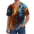 thumbnail image 1 of Balery Red And Blue Fire Skull Warrior Camisa Casual de Manga Corta con Botones para Hombre, Texturizada, Estilo Cubano, para Playa, Verano-X-Large, 1 of 5