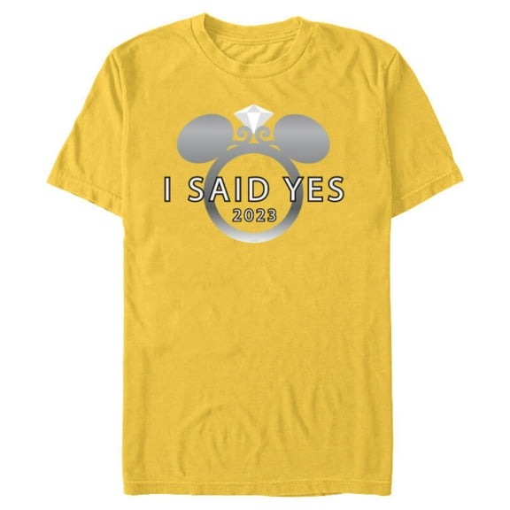 Disney I Said Yes 2023 Engagement Ring Proposal Mickey - Short Sleeve Blended T-Shirt for Adults - Customized-Yellow