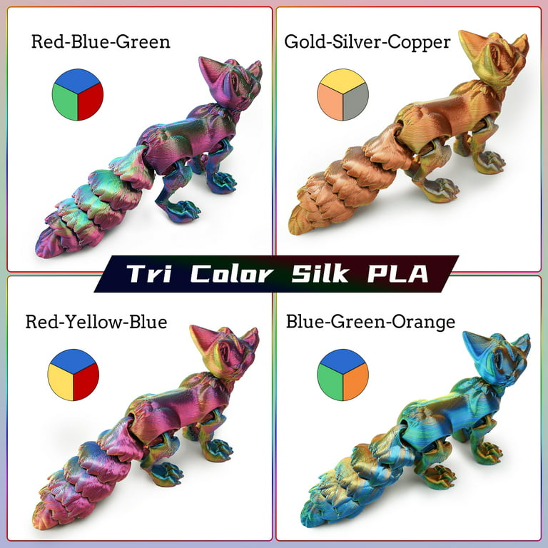 BUDO 1.75mm Silk PLA Filament Bundle, 3D Printer Tricolor Filament, Red  Blue Green, Red Blue Yellow, Blue Green Orange, Gold Silver Bronze, 250gx4