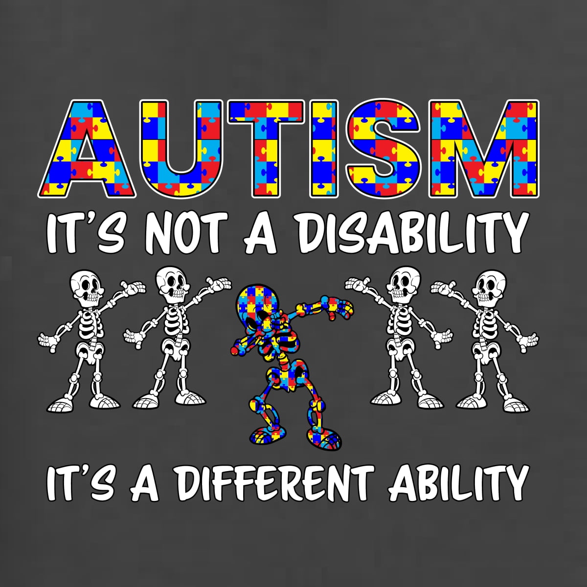 Autism Is Not A Disablity Itâ€™s A Different Abilty | Autism Awareness Dabbing Skeleton Inspirational Christian Mens Long Sleeve Shirt, Charcoal, XX-Large