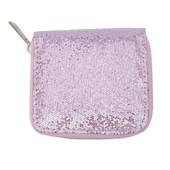 OULII Pink Glitter Coin Purse Zipper Closure Lightweight Small Wallet for Girls Daily Use 4.5 x 3.5 inches