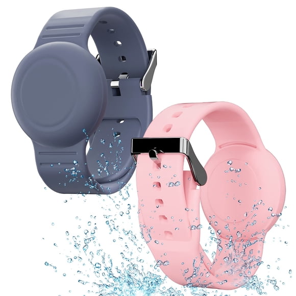 Pulsera AirTag impermeable para niños AGMZ (paquete de 2) gris, azul y rosa