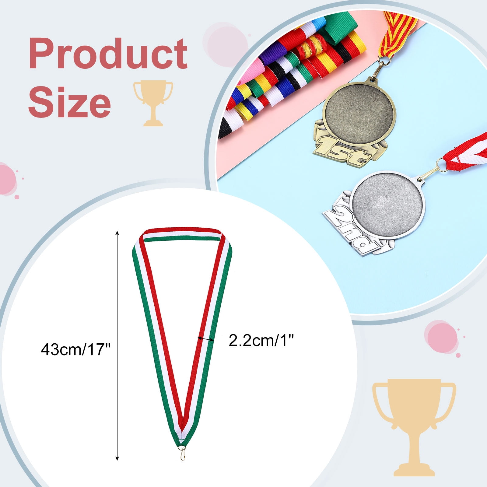 Uxcell Award Neck Ribbons with Snap Clips Polyester Medal Lanyards for Competitions Green/White/Red 66 Pack