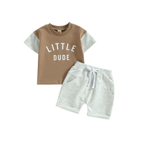 

Wassery Baby Boys Summer Outfits 3M 6M 12M 2T 3T Infant Letter Print Short Sleeve T-shirt Top Rolled Hem Elastic Shorts Toddler Clothing Set 0-3T