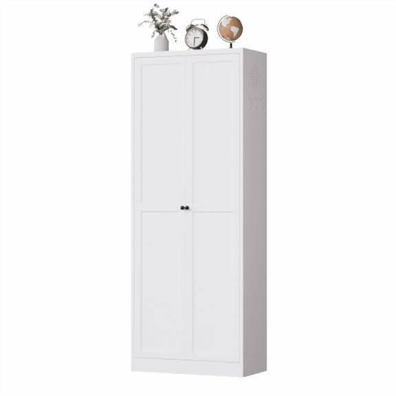 Dtwnek 72" Metal Kitchen Storage Cabinet with 2 Doors and 5 Shelves, Freestanding Pantry Cabinet for Living Room, Kitchen, Bathroom, White