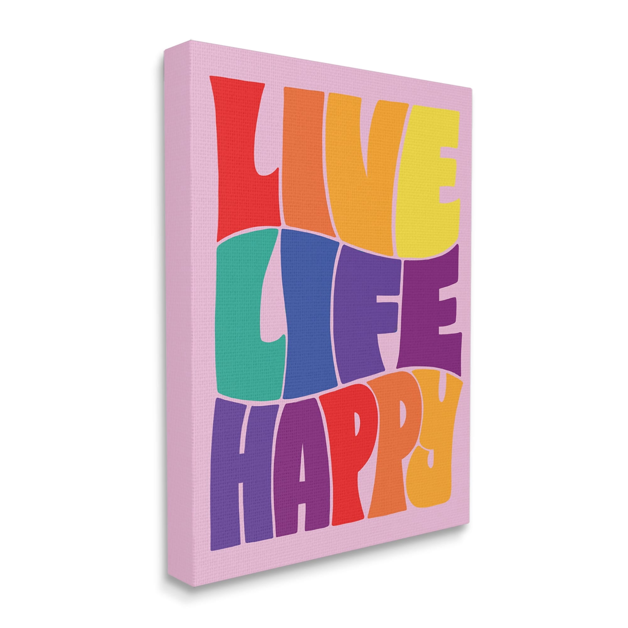 Stupell Industries Live Life Happy Rainbow Phrase Holiday Painting Gallery Wrapped Canvas Print Wall Art