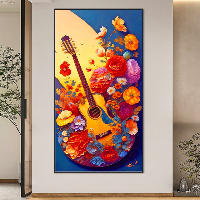 Cuadros Decorativos Diamond Painting 5D DIY Taladro redondo completo Guitarra y arte floral Craft (A7513) Wdftyju embutido en tela