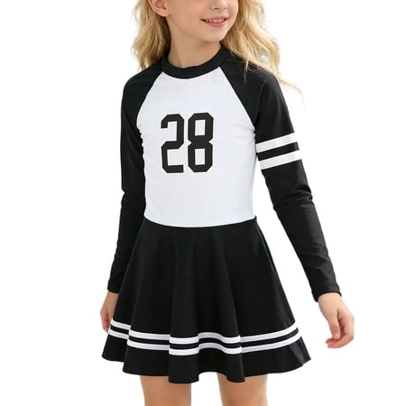Glisme Bathing Suits For Girls Long Sleeve Athletic Two Piece Swimsuit Rash Guard Top With Skirted Swim Shorts For Swimming Pool Beach Size 6-7 Years