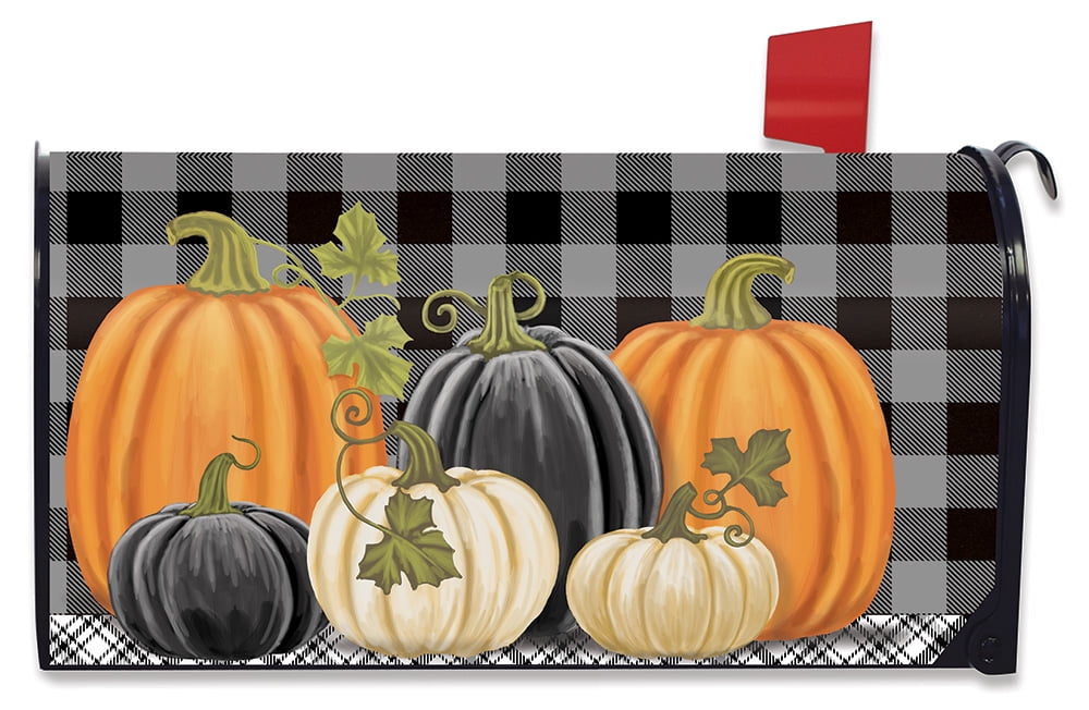 Checkered Pumpkins Autumn Large Mailbox Cover Thanksgiving Primitive Oversized Briarwood Lane