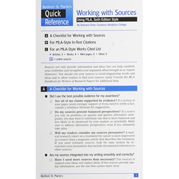 Pre-Owned Working With Sources Using MLA Quick Reference Card by Barbara Fister (2004-08-01) Paperback