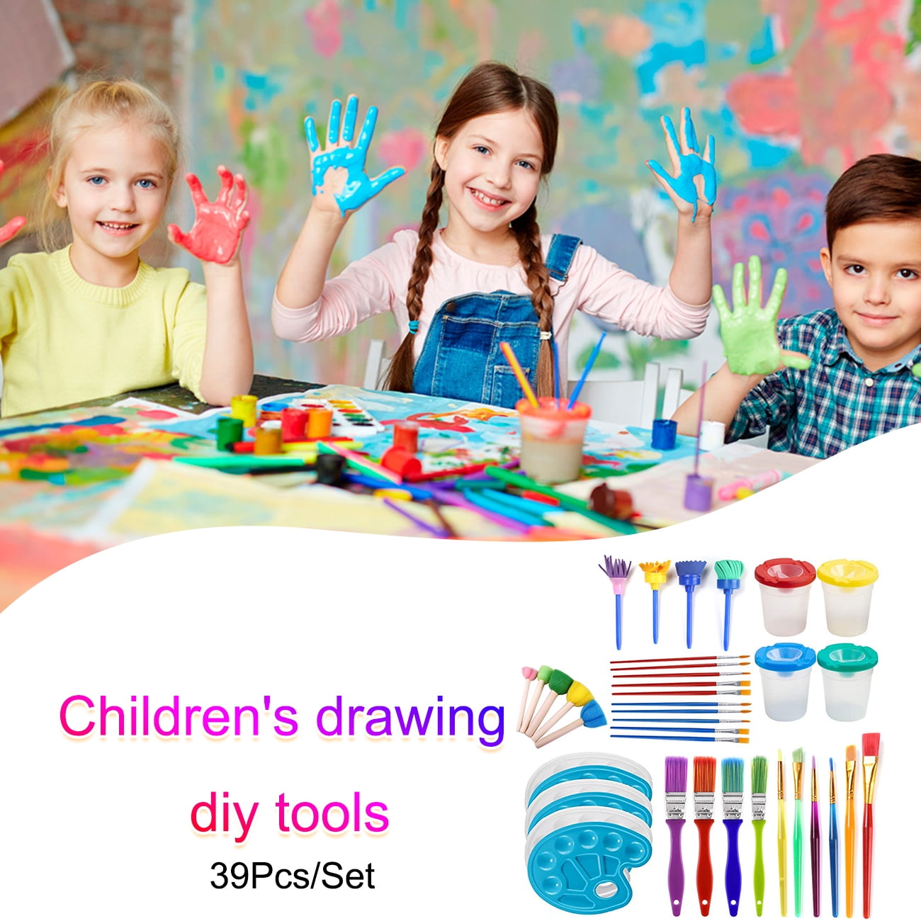 Foam Art Craft Drawing Tools Children Early DIY Learning Paint Sets 32pcs  Kids Paint Sponges Set With Waterproof Apron And