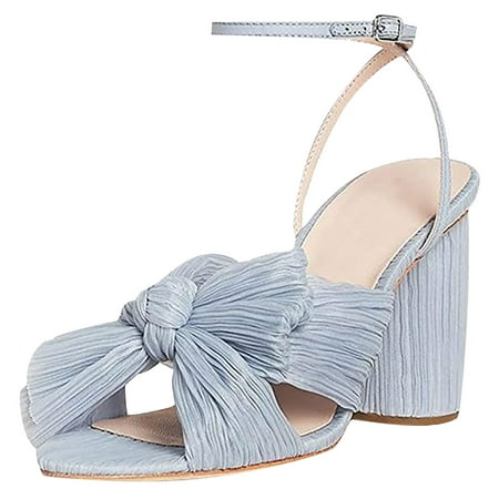 

Women s Fashion Sandals Thick Heel Bow Silk Sandals Retro Buckle Shoes