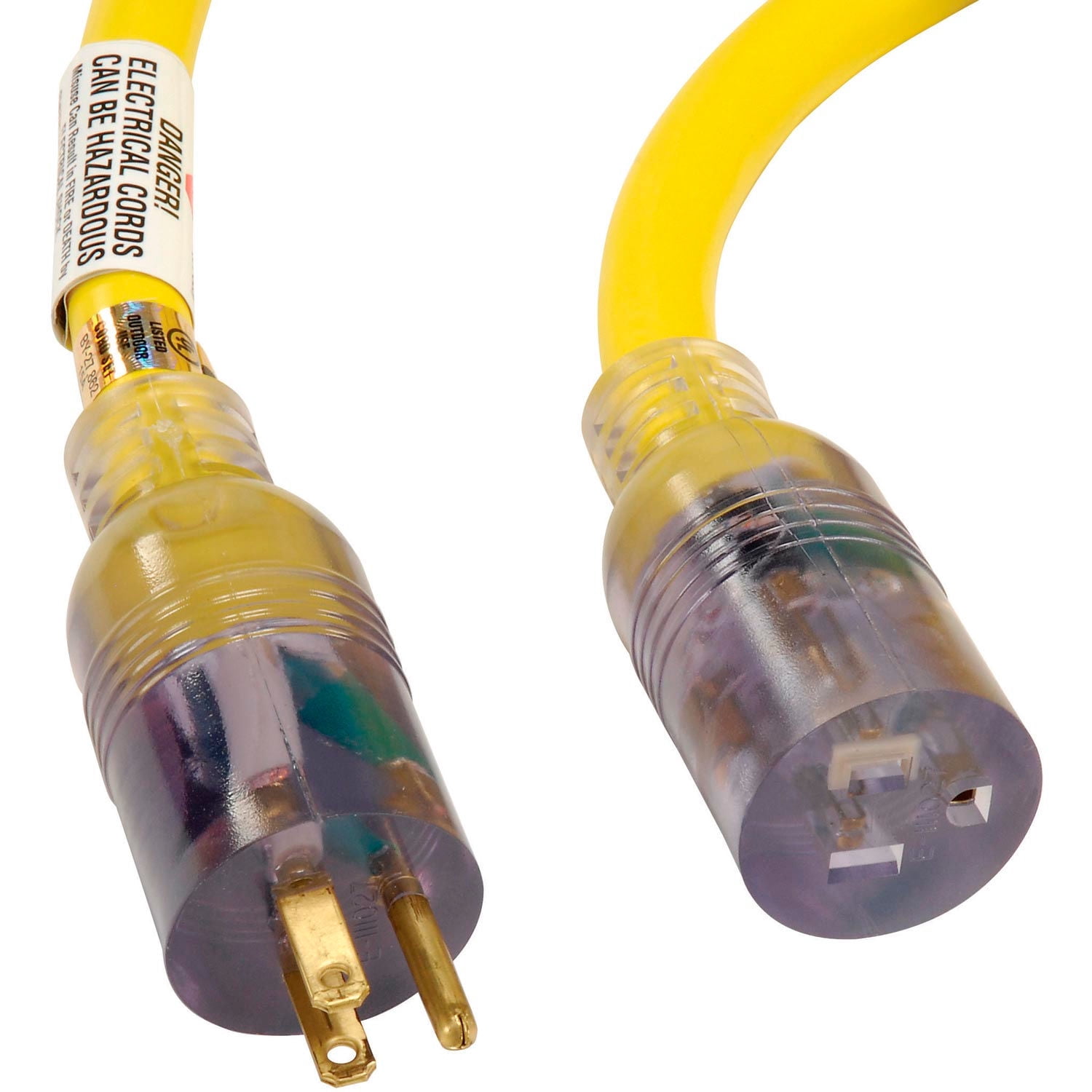 USW 100-Foot 10/3 Heavy-Duty Yellow Extension Cord with Lighted Plug – High-Visibility, Flexible Vinyl Jacket, 15 Amp, SJTW, Outdoor/Indoor Use