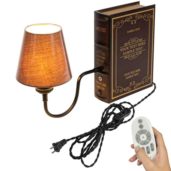 Kiven Dimmable Table Lamp, 1-Light Classic Bookshelf Lamp with Remote Control and Brown Fabric Lampshade, Farmhouse Decorative Bookend, Plug in Book Lamp for Office Home Decor Bedside Bookcase DZ0097
