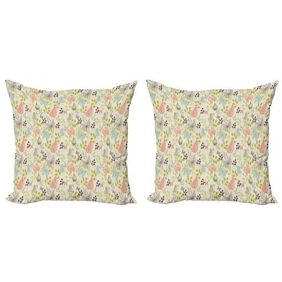 Ambesonne Butterfly Throw Pillow Cover 2 Pack, Vintage Soft Floral, 20", Multicolor