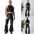 thumbnail image 2 of TiaoBug Men's Shiny Metallic 70s Rave Outfits Jazz Hip Hop Dance Unitard Sleeveless Disco Party Rompers Black XXL, 2 of 5