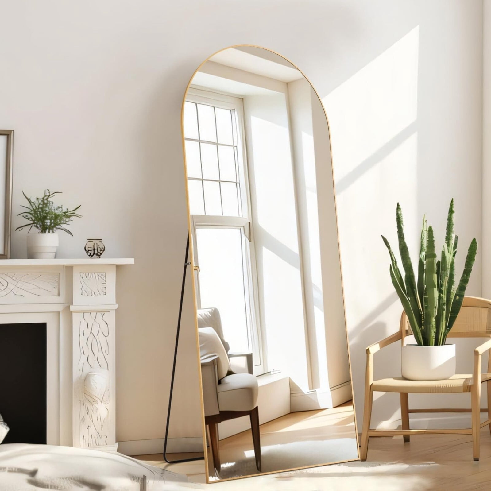 Gleamira 64"x21" Arch Full Length Mirror Floor Mirror Free Standing Mirror with Metal Frame, Gold