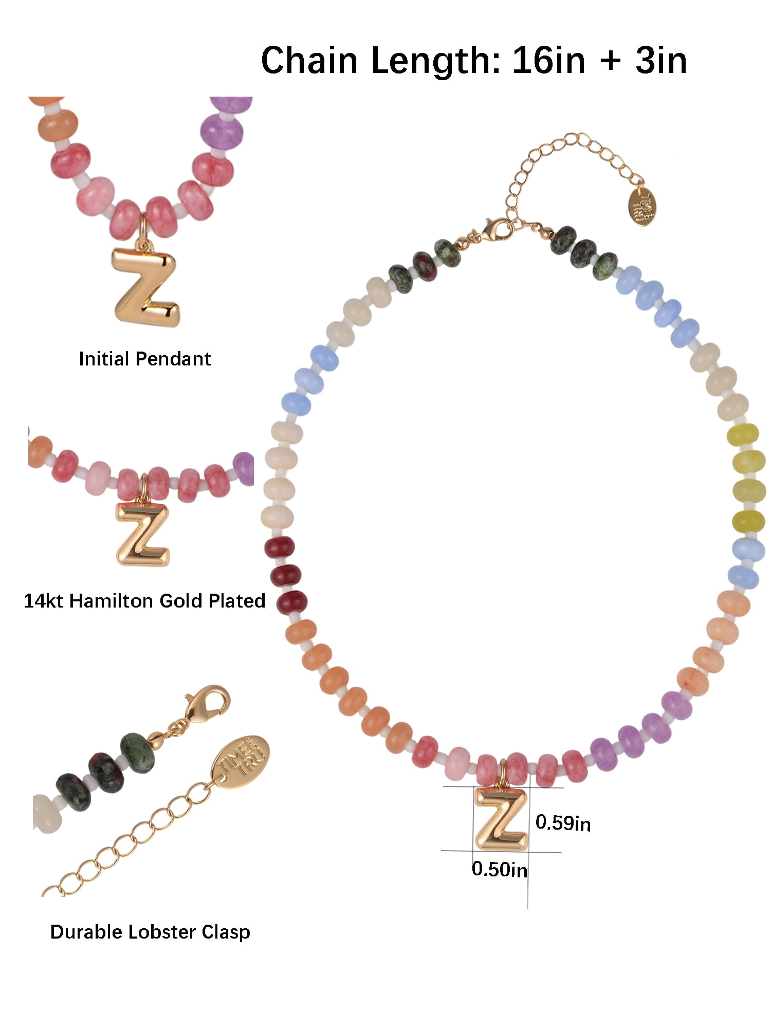Time and Tru Goldtone Multicolored Bead Initial "Z" Necklace
