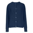thumbnail image 4 of UYISJ Women's Long Sleeve Cardigan Sweater Crew Neck Button Down Cardigans Ribbed Open Front Knit Outerwear Fall Solid Color Tops Dark Blue M, 4 of 6