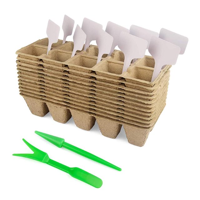 Kit De Macetas De Inicio De Semillas, 12 Uds., Bandeja De Semillas Biodegradable De 10 Agujeros, Macetas De Turba Con 2 Uds. De Plántulas, 12 Uds. De Etiquetas Para Plantas En Forma De T Scienceny HA034893-00