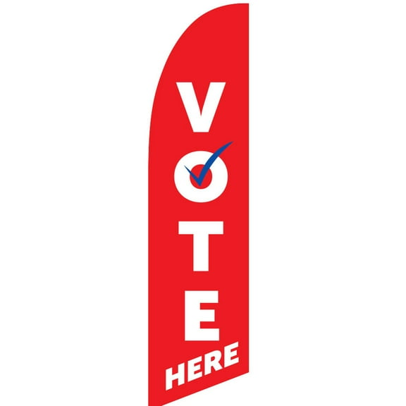 Vispronet Vote Here Feather Flag, 2.6ft x 11.2ft Red Vote Flag, Flag Only