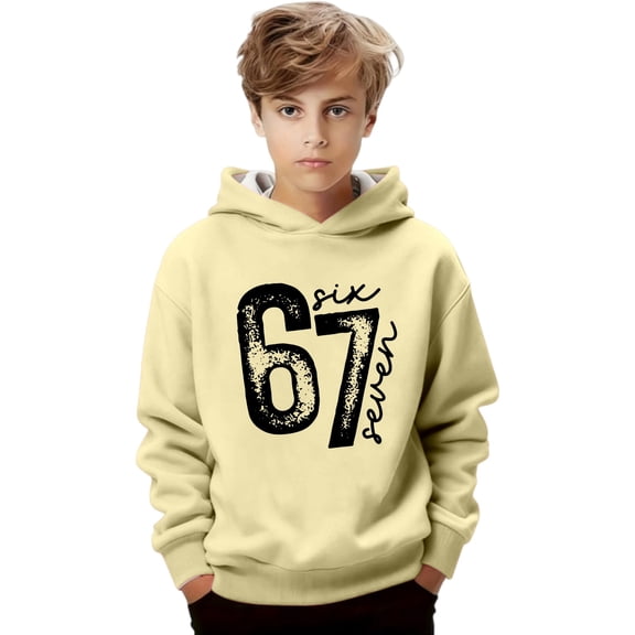 CAIXIA Hoodies for Teen Boys 67 Graphic Print Funny Sweatshirt Tops Long Sleeve Shirts Kids Boys Pullover Athletic Thermal Fuzzy Hooded 2026,Beige