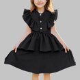 thumbnail image 2 of THDHVS Dresses for Girls,Sleeveless Lace Round Neck Flutter Sleeve Dress with Ruffle Hem for Girls Summer,Toddler Girl Dress Black 5-6 Years, 2 of 10
