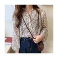 thumbnail image 4 of Camisa de manga larga con estampado floral para mujer, blusa holgada informal con volantes y botones para citas en el trabajo, 4 of 8