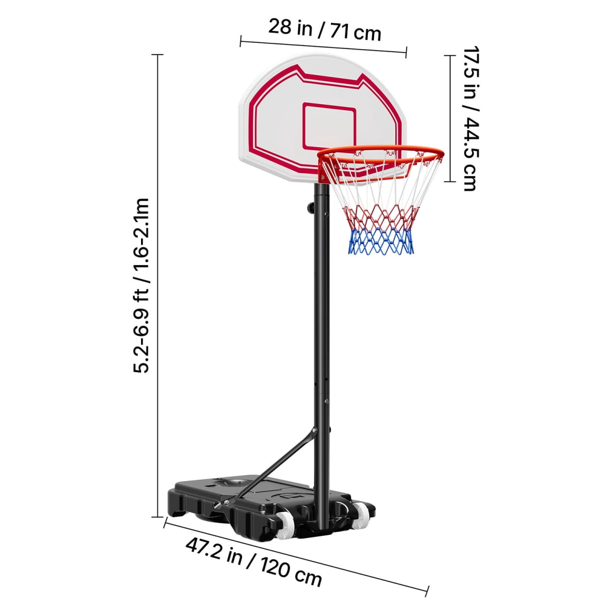 ZHICHUN Kids Portable Basketball Hoop 5.2-6.9ft Height Adjustable Rolling Wheels for Patio & Poolside