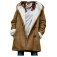 thumbnail image 2 of Women's Warm Double Breasted Coat Casual Loose Trench Coat Jacket Warm Fleece Lined Plus Size Hood Jacket Brown XXXXL, 2 of 7
