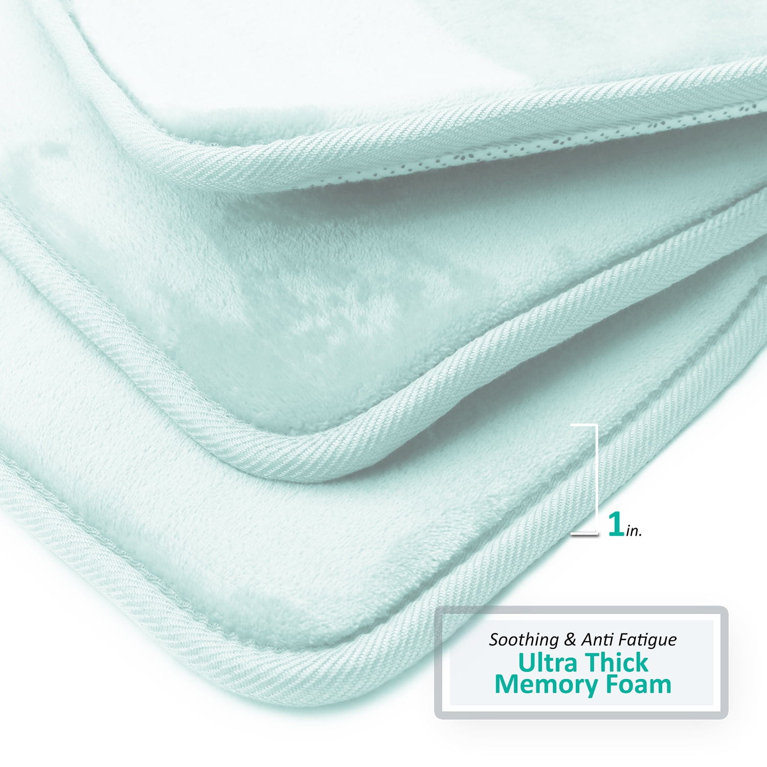 Nestl Set of 2 Absorbent Memory Foam Bath Mat Set Bathroom Rugs, Aqua, Large Size 20"x32" Small Size 17”x24”