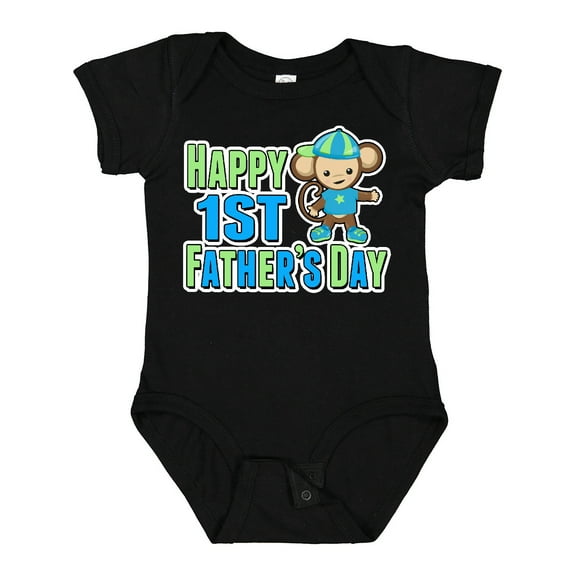 Inktastic Happy 1st Fathers Day with Monkey in Blue Boys Baby Bodysuit