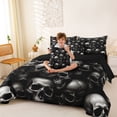 thumbnail image 4 of Homewish Horror Gothic Skull 7-Piece Twin Bedding,Halloween Themed Bedding Comforter Set,Gray,Black Reversible, 4 of 8