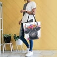 thumbnail image 6 of Open Top Canvas Tote Bag with Zipper Reusable Shopping Bag 13.5x15" Roomy Carryall Cute Black Cow, 6 of 9