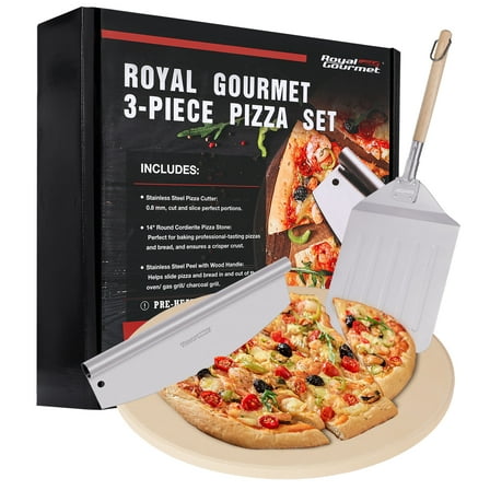 Royal Gourmet KSF1406 14" Round Cordierite Pizza Stone Set with Sharp Shovel and Cutter, 3-Piece