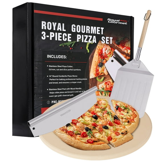 Royal Gourmet KSF1406 14" Round Cordierite Pizza Stone Set with Sharp Shovel and Cutter, 3-Piece