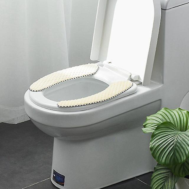 2 pares de fundas para asiento de inodoro acolchadas gruesas y cálidas de felpa color beige, antideslizantes, suaves, lavables, con cinta autoadhesiva